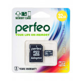 Флешка Micro SD 32Gb Perfeo с адаптером  Class 10