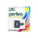 Флешка Micro SD 4Gb Perfeo с адаптером Class 10